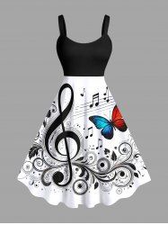 Music Festival Plus Size Butterfly Curve Leaves Print Hawaii A Line Tank Dress -  