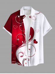 Plus Size Valentine's Day Heart Curve Two Tone Colorblock Print Buttons Pocket Shirt For Men -  