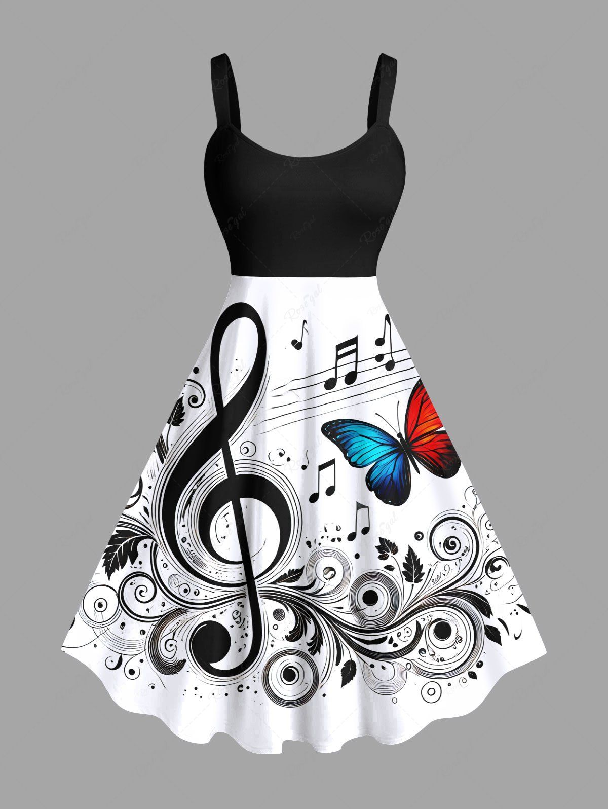 Outfit Music Festival Plus Size Butterfly Curve Leaves Print Hawaii A Line Tank Dress  