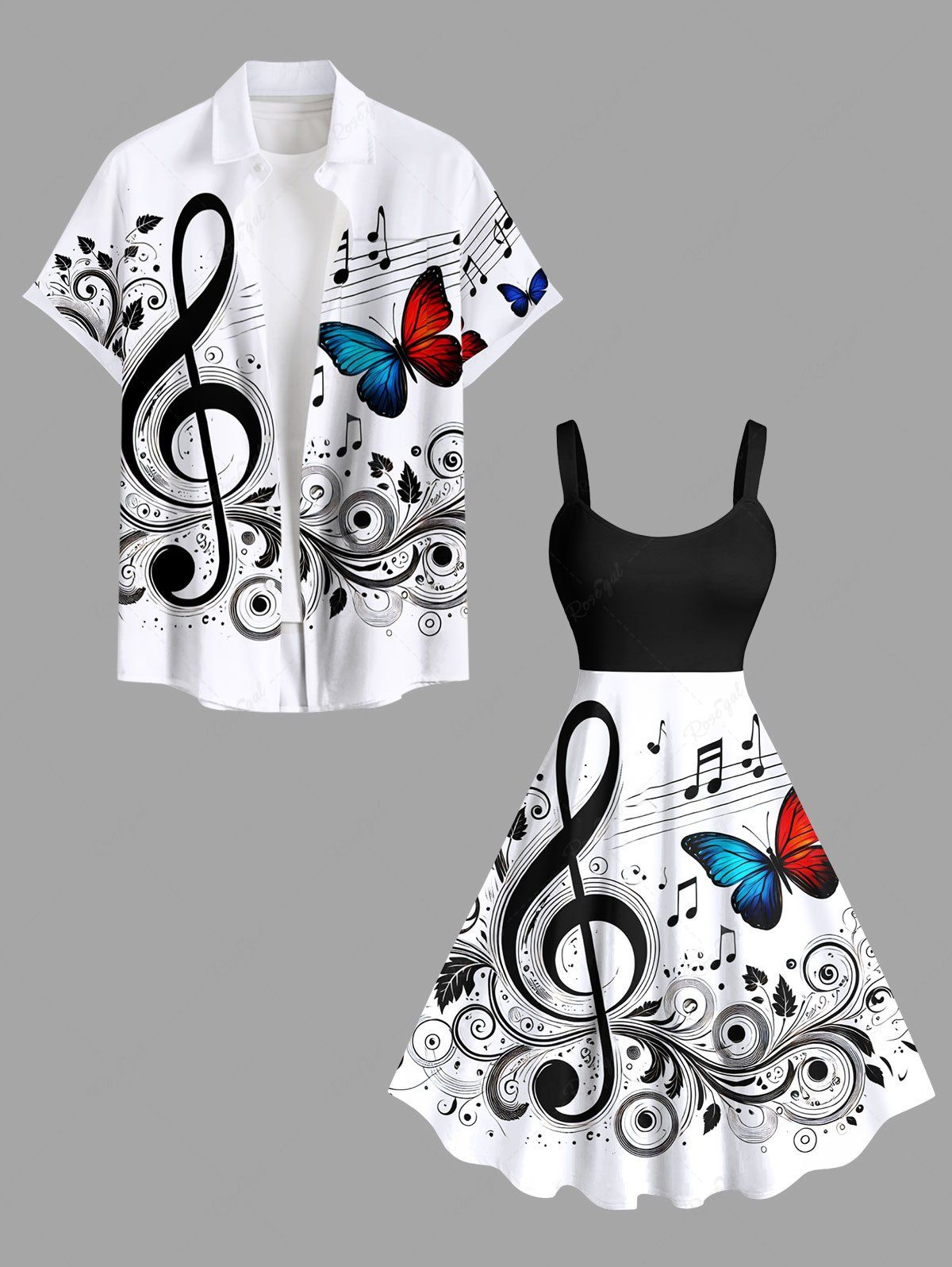 Costume de Plage Grande Taille Imprimé Feuilles et Notes Musicales Assortis Blanc 