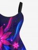 Costume de Plage Grande Taille à Fleurs Brillantes 3D pour Femme - Noir 