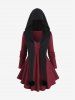 Lace Trim Rivet Ribbed Sweater With Fuzzy Ball Hooded Cape and Appliques Leggings Plus Size Outfit -  