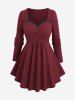 Lace Trim Rivet Ribbed Sweater With Fuzzy Ball Hooded Cape and Appliques Leggings Plus Size Outfit -  