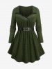 Lace Trim Belt Cable Knit Ribbed Sweater and Butterfly Bowknot Leggings Plus Size Outfit -  