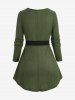 Lace Trim Belt Cable Knit Ribbed Sweater and Butterfly Bowknot Leggings Plus Size Outfit -  