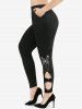 Lace Trim Belt Cable Knit Ribbed Sweater and Butterfly Bowknot Leggings Plus Size Outfit -  