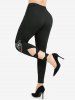 Lace Trim Belt Cable Knit Ribbed Sweater and Butterfly Bowknot Leggings Plus Size Outfit -  