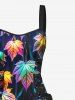 Contrastant Imprimé Feuilles D'érable Grande Taille Élégant - Noir 