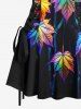 Contrastant Imprimé Feuilles D'érable Grande Taille Élégant - Noir 