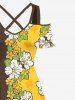 Trapèze Contrastant Imprimé Feuilles et Fleurs Grande Taille pour la Plage - Jaune 