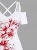 Costume de Plage Grande Taille Imprimé Floral à Deux Tons - Blanc 