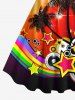 Coconut Tree Star Music Tape Rainbow Glitter Sparkling Ombre Light Spot Print Plus Size Matching Hawaii Beach Outfit For Couples -  