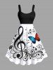 Costume de Plage Grande Taille Imprimé Feuilles et Notes Musicales Assortis - Blanc 