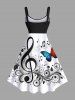 Costume de Plage Grande Taille Imprimé Feuilles et Notes Musicales Assortis - Blanc 