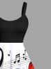 Costume de Plage Grande Taille Imprimé Feuilles et Notes Musicales Assortis - Blanc 
