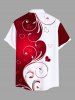 Plus Size Valentine's Day Heart Curve Two Tone Colorblock Print Buttons Pocket Shirt For Men -  
