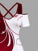 Plus Size Valentine's Day Heart Curve Two Tone Colorblock Print Cold Shoulder Crisscross Maxi Dress -  