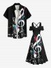 Plus Size Music Notes Radio Microphone Print Cold Shoulder Crisscross Maxi Dress -  