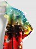 Plus Size Coconut Tree Star Music Tape Rainbow Glitter Sparkling Ombre Light Spot Print Hawaii Shirt For Men -  