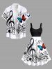 Music Festival Plus Size Butterfly Curve Leaves Print Hawaii A Line Tank Dress -  