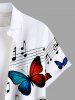 Plus Size Butterfly Curve Leaves Music Symbol Print Hawaii Button Pocket Shirt For Men -  