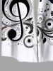 Plus Size Butterfly Curve Leaves Music Symbol Print Hawaii Button Pocket Shirt For Men -  