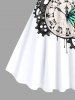 Plus Size Colorful Ombre Butterfly Clock Gear Print Hawaii A Line Dress -  