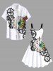Plus Size Colorful Ombre Butterfly Clock Gear Print Hawaii A Line Dress -  