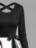 Robe Ligne A Feuille et Note de Musique Imprimées Ceinturée Nouée - Noir S