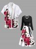 Robe Ligne A Feuille et Note de Musique Imprimées Ceinturée Nouée - Noir XL