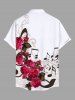 Plus Size Rose Flower Leaf Music Symbol Print Hawaii Valentines Ombre Button Pocket Shirt For Men -  