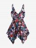 Plus Size Tropical Leaves Floral Print Cinched Bust Hawaii Handkerchief Backless Tankini Swimsuit -  
