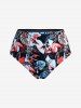 Plus Size Tropical Leaves Floral Print Cinched Bust Hawaii Handkerchief Backless Tankini Swimsuit -  