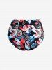 Plus Size Tropical Leaves Floral Print Cinched Bust Hawaii Handkerchief Backless Tankini Swimsuit -  