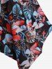 Plus Size Tropical Leaves Floral Print Cinched Bust Hawaii Handkerchief Backless Tankini Swimsuit -  