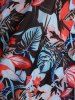 Plus Size Tropical Leaves Floral Print Cinched Bust Hawaii Handkerchief Backless Tankini Swimsuit -  