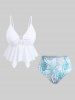 Plus Size Hollow Out Cinched Asymmetrical Tropical Leaf Print Bottom Tankini Swimsuit -  