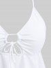 Plus Size Hollow Out Cinched Asymmetrical Tropical Leaf Print Bottom Tankini Swimsuit -  