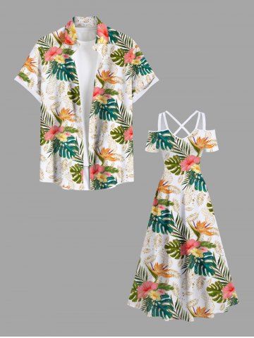 Tropical Leaf Flower Pineapple Print Plus Size Matching Hawaii Beach Outfit For Couples - ORANGE