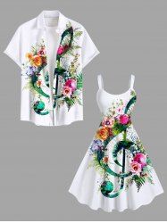 Tenue de Plage pour Bain à Imprimé Roses et Symbole Tropicale Grande-Taille - Blanc 