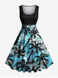 Robe Hawaiien Feuille Tropicale et Arbre de Noix de Coco Imprimés de Grande Taille - Noir 5X