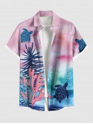 Plus Size Coral Plant Turtle Tie Dye Ombre Print Hawaii Sea Creatures Button Pocket Shirt For Men -  
