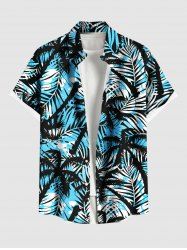 Plus Size Coconut Tree Tropical Leaf Print Buttons Pocket Hawaii Shirt For Men -  