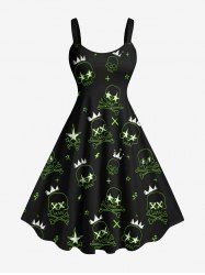 Plus Size Skull Crown Bone Stars Print Rock and Roll Hawaii A Line Tank Dress -  