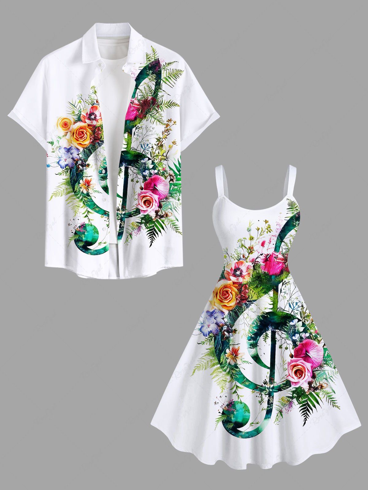 Tenue de Plage pour Bain à Imprimé Roses et Symbole Tropicale Grande-Taille Blanc 