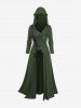 Lace-up Zip Up Surplice Asymmetrical Hooded Coat and Button Wide Leg Pants Plus Size Outfit -  