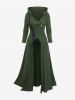 Lace-up Zip Up Surplice Asymmetrical Hooded Coat and Button Wide Leg Pants Plus Size Outfit -  