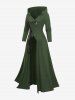 Lace-up Zip Up Surplice Asymmetrical Hooded Coat and Button Wide Leg Pants Plus Size Outfit -  