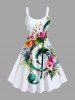 Tenue de Plage pour Bain à Imprimé Roses et Symbole Tropicale Grande-Taille - Blanc 