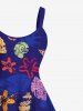 Robe de Plage Ligne A Ombrée Cheval D'Océan Coquille et Etoile de Mer Imprimés de Grande Taille - Bleu M